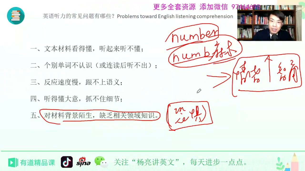 杨亮讲英文教学视频 更多资源请加微信 Youtube