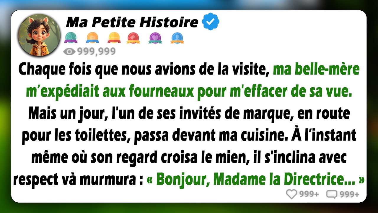 Chaque fois que nous avions des invités, ma belle-mère m'envoyait à la cuisine pour ne pas 'gêner'..