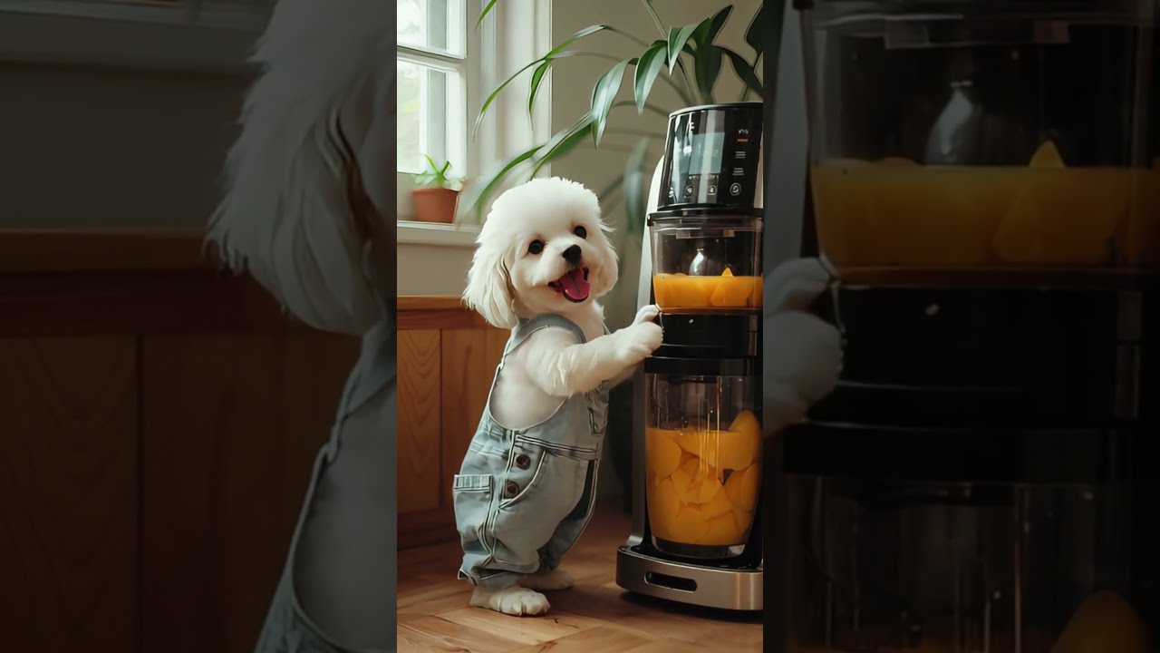 The Puppy Is Curious About Juicer Funny Cute