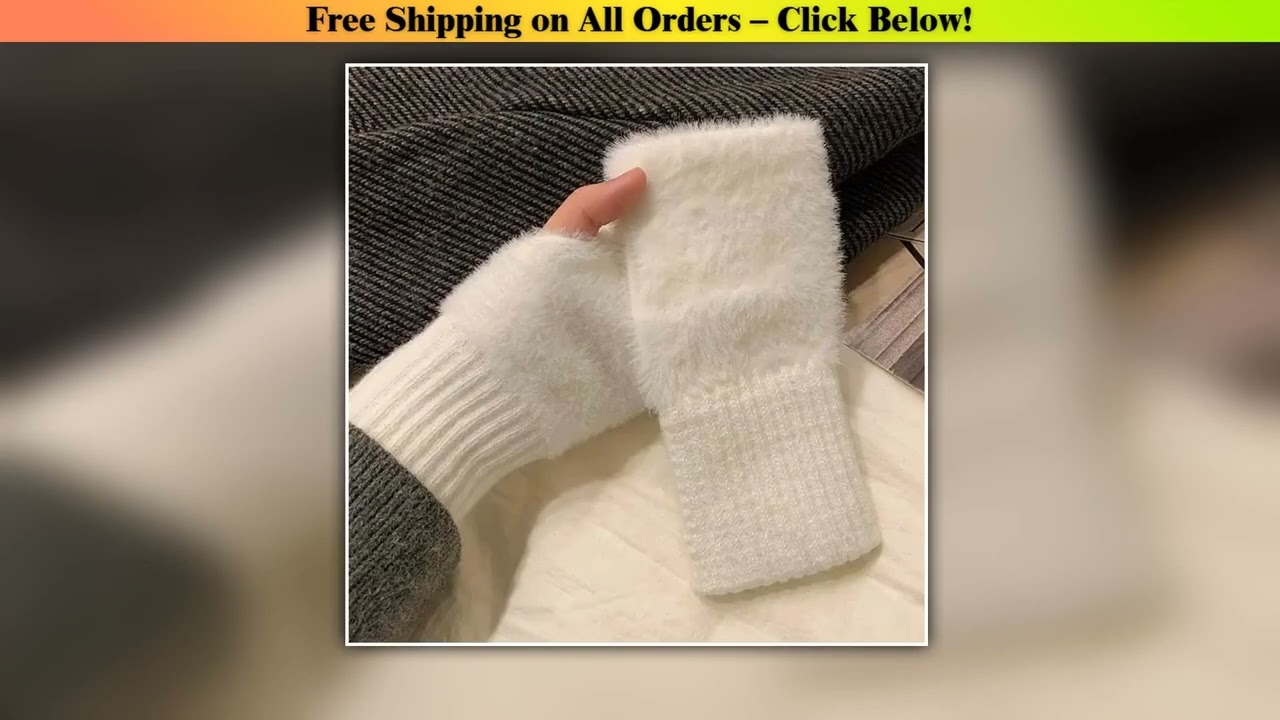 1pair Mink Fleece Soft Winter Half Finger Gloves Women Warm Luxury Plush Knitted Fingerless Gloves