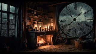 Cozy Rainy Day in a Clock Tower Room | Crackling Fireplace & Relaxing Music 🌧️🔥