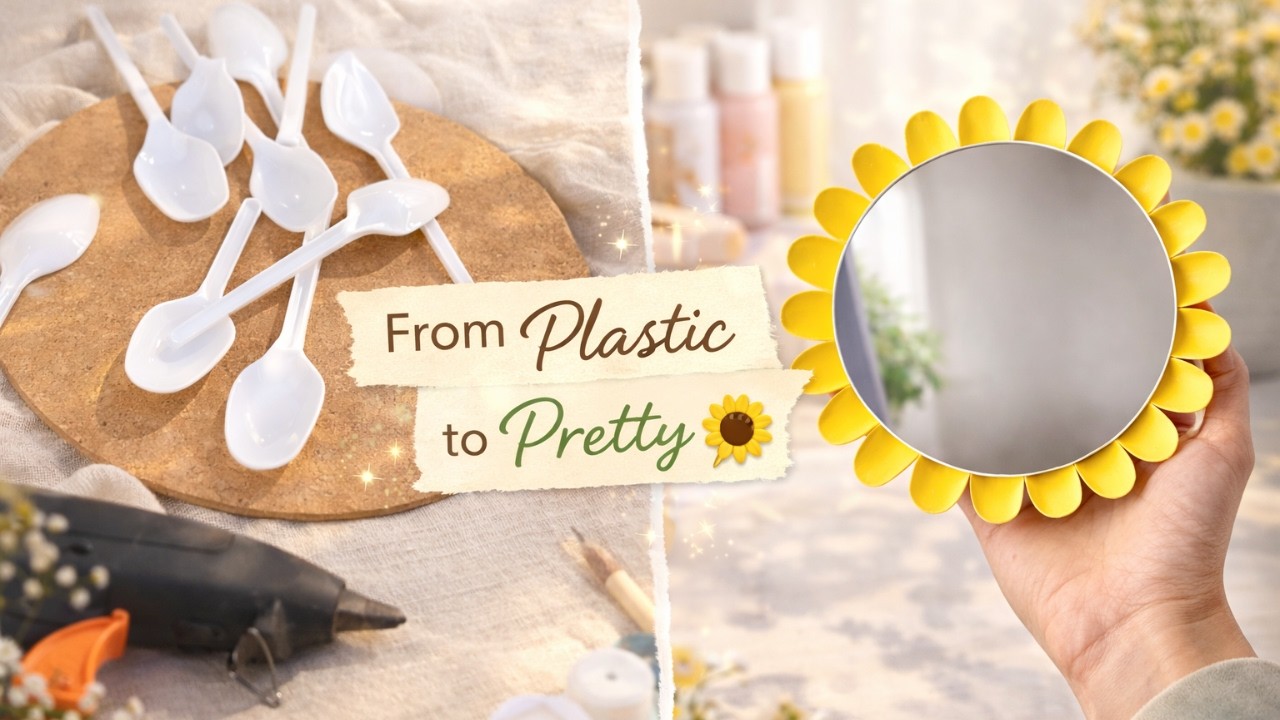 DIY Sunflower Mirror 🌻 | Handmade Wall Decor from Plastic Spoons