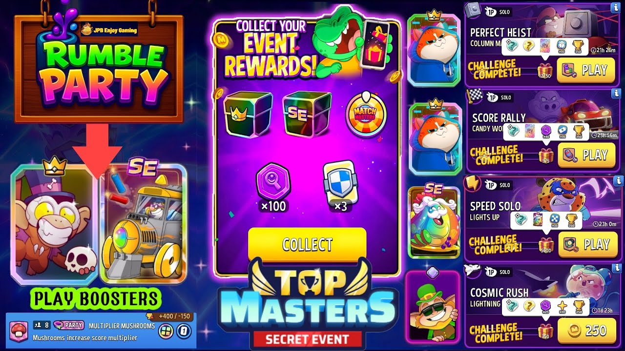 Rewards Top Masters/(Party+4 Solo) Column Mania/ Candy World/ Lights Up/ Lightning Strike 