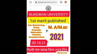 Burdwan University 1st Merit List  For M A M Scgeography Math Chemistry Botany