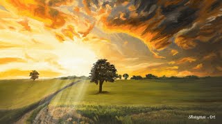 Captivating Sunset Landscape Painting: A Blaze of Beauty