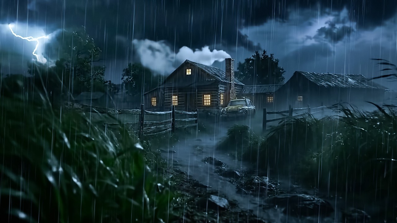 Perfect Stormy Night to Lull You into Deep Sleep | Heavy Rain & Powerful Thunder in Forest Field