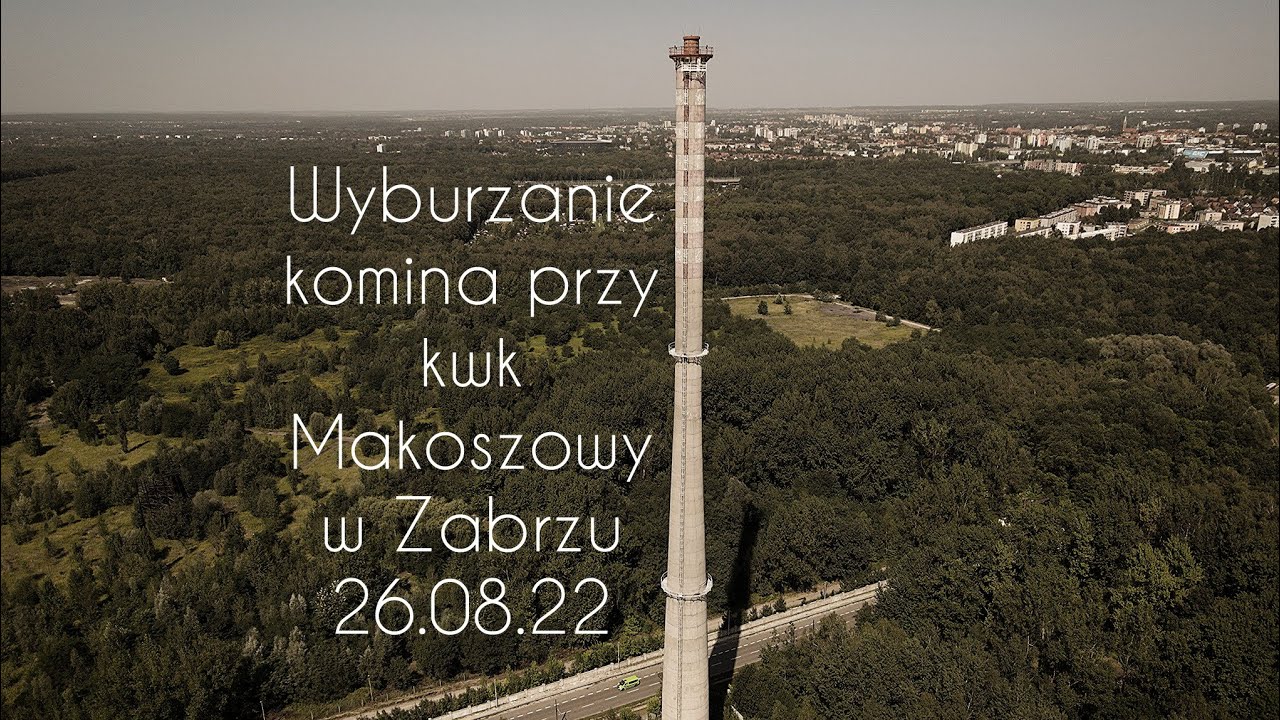 Wyburzanie komina przy KWK Makoszowy w Zabrzu