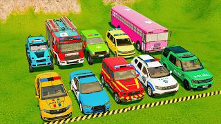 TRANSPORTING POLICE CARS, AMBULANCE, FIRE TRUCK, COLORFUL CARS WITH TRAIN -FARMING SIMULATOR 22! screenshot 3