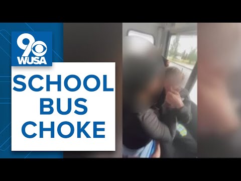 Middle school student being strangled by bully on school bus