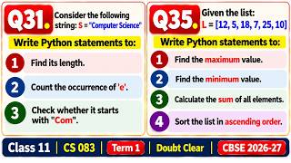 String & List in Python | Q31 & Q35 Doubt Clear | Class 11 CS 083 | Term 1 | CBSE 2026-27