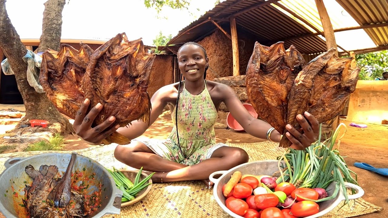 African Village Girl Cooks Most Delicious Smoked Fish with Ragi 