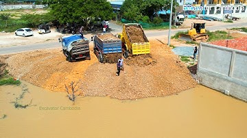 Amazing New Plan KOMATSU DR51PX DOZER Pushing Down Filling Soil Stone Bury Sewage & Truck Unloading