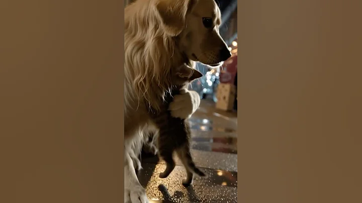 Video 11263701: kitten gently, golden kitten, cat cute dog, cat meets