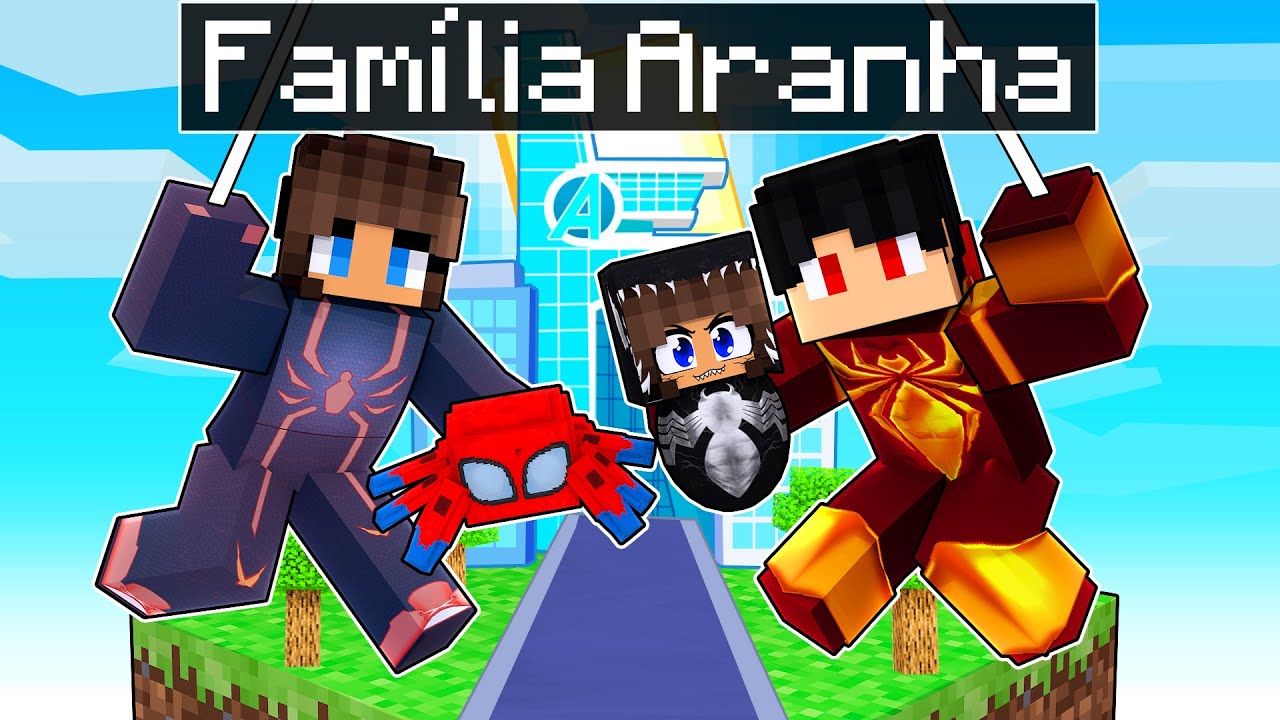 JOGANDO com uma FAMILIA ARANHAS em APENAS UM BLOCO no Minecraft