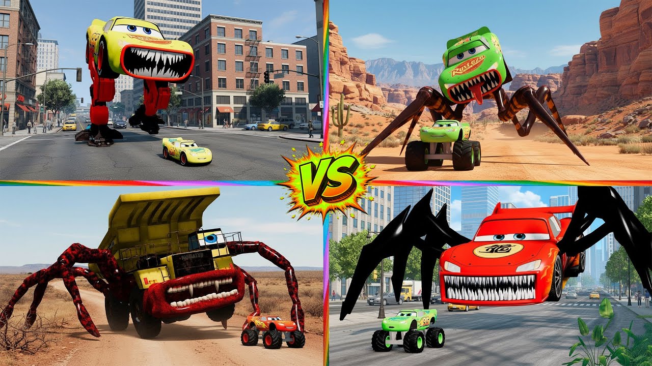 Zombie Pit! Spider Car🏎️Lightning McQueen Eater VS McQueen Dragon Eater VS McQueen New Robot Eater
