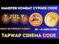 7 July Hamster Kombat Daily Cypher Code ||Tapswap Cinema / YouTube Code