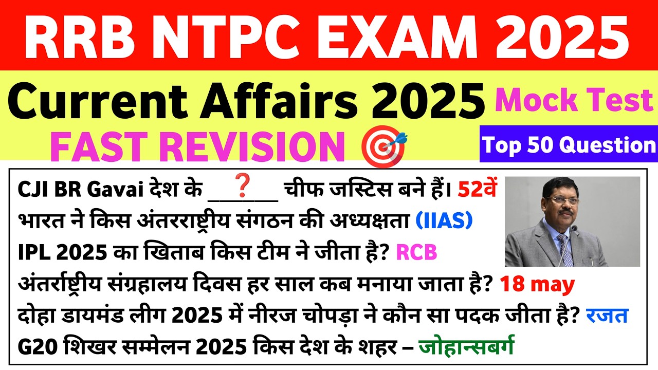 RRB MOST IMPORTANT CURRENT AFFAIRS 2025 #gk #rrb #ntpc #groupd # ...