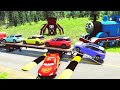 Double Flatbed Trailer Truck vs Speedbumps - Train vs Cars - BeamNG.Drive #4