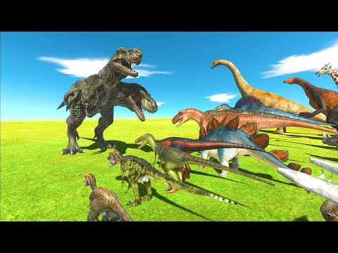 A battle between a three-headed dinosaur Tyrannosaurus and