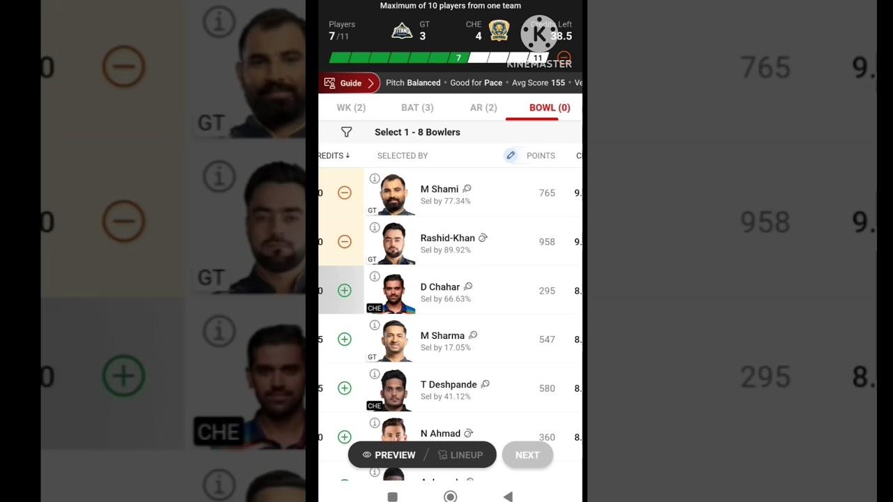 GT VS CHE DREAM TEAM 😍 GT VS CHE DREAM 11 TEAM