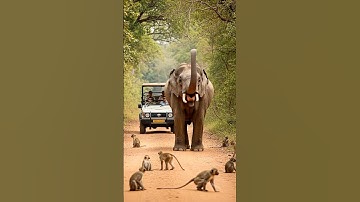 Elephant Sound 🐘 Giant African Elephant Trumpets at Safari Vehicle—A Clear Warning! 😳 Monkey Scared