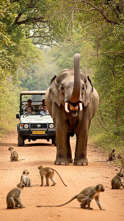 Elephant Sound 🐘 Giant African Elephant Trumpets at Safari Vehicle—A Clear Warning! 😳 Monkey Scared