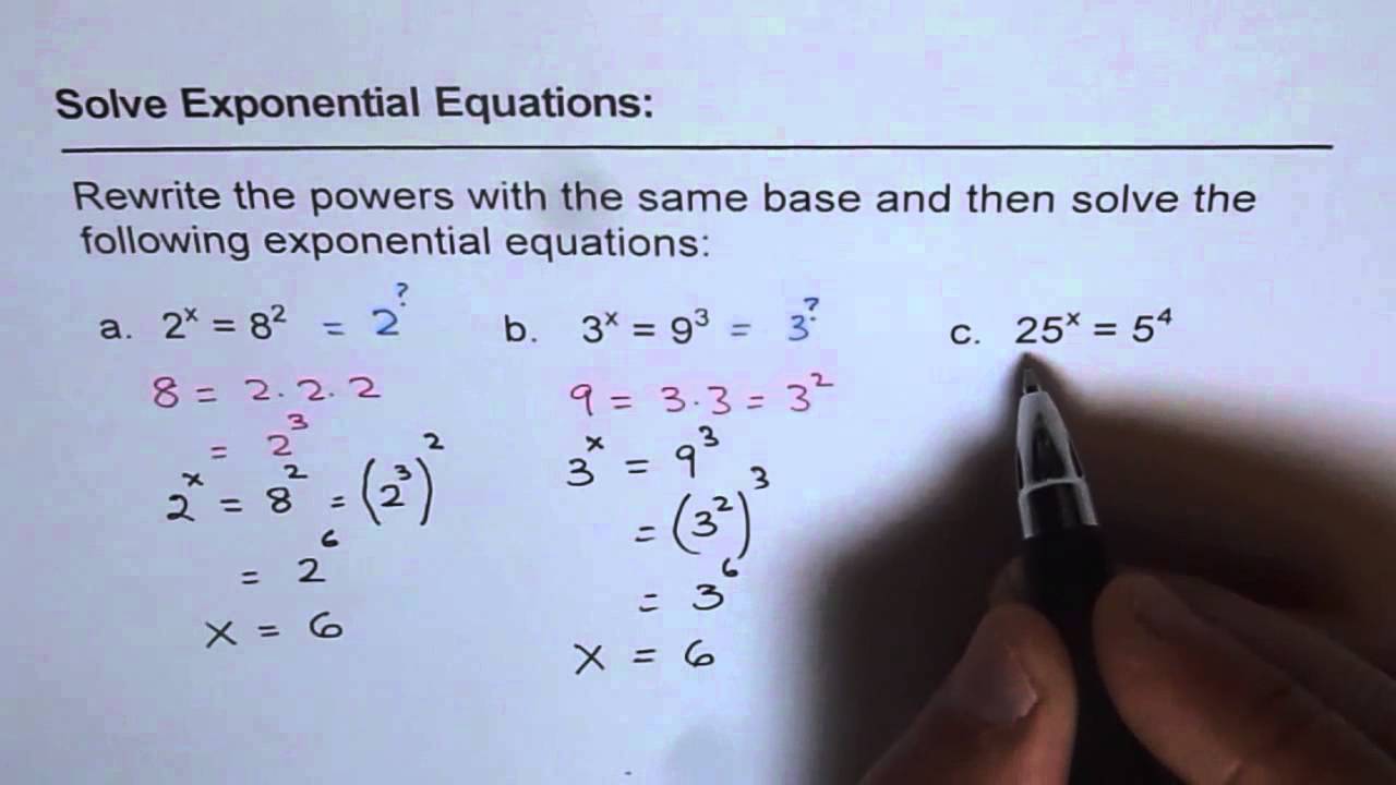 algebra 2 assignment rewrite each equation in exponential form