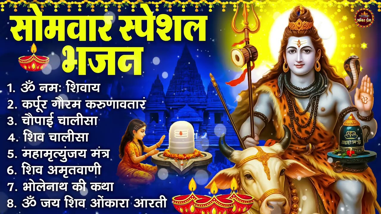 सोमवार भक्ति भजन : ॐ नमः शिवाय, शिव अमृतवाणी, महामृत्युंजय मंत्र, शिव चालीसा, ॐ जय शिव ओंकारा