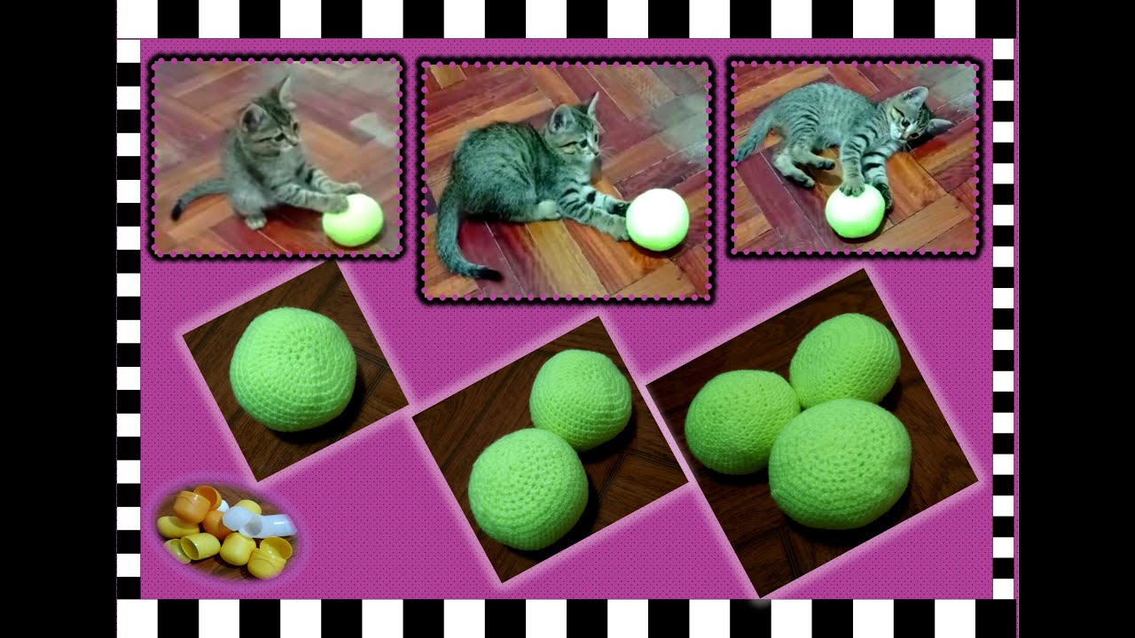 Pelota con sonidos tejida a Crochet. Juguetes para Gatos.