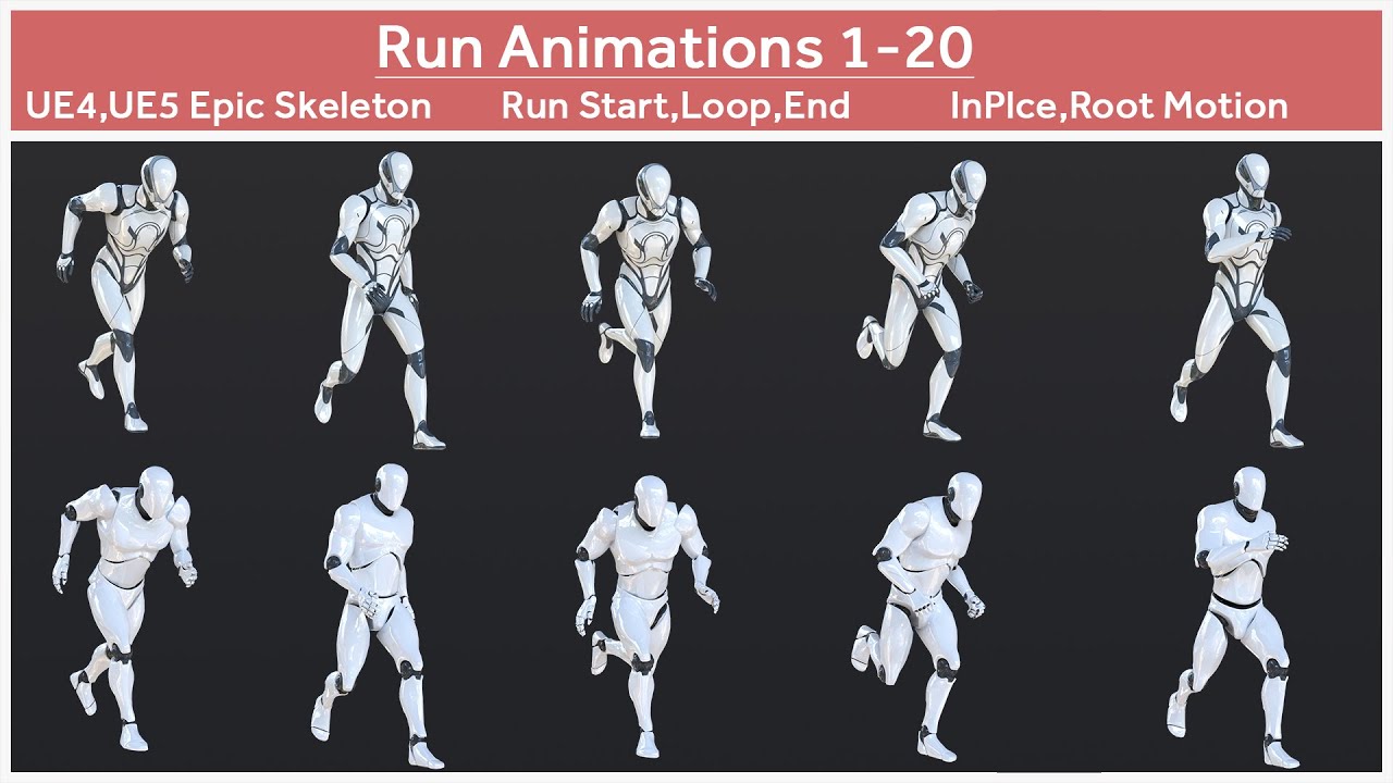 Run Animations 1 To 20 UE5+UE4 Preview