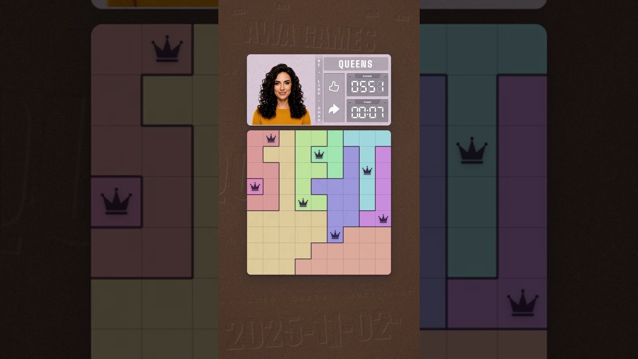 LinkedIn Queens #551 solved board for November 2, 2025, 9x9 grid