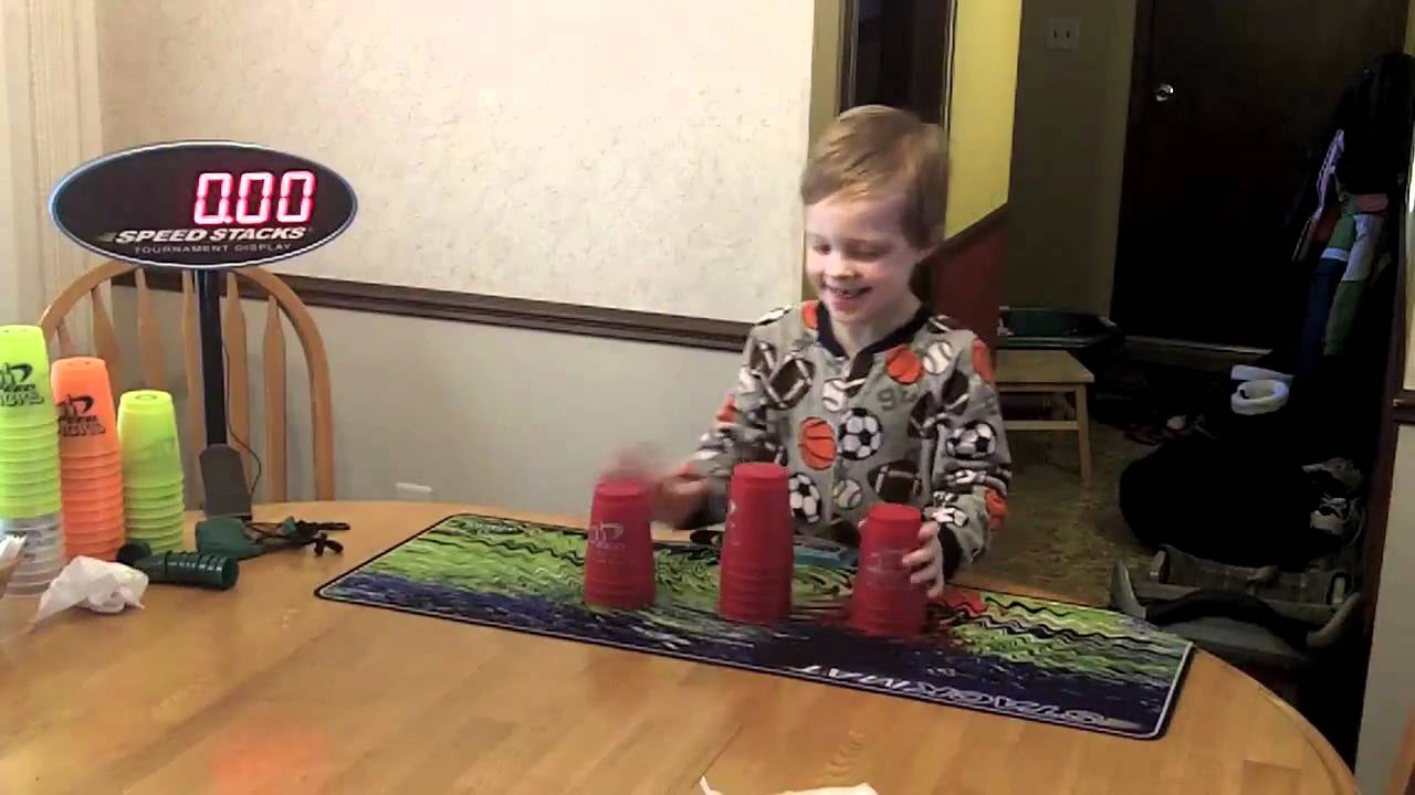 5 year old sport stacker:  consistency training!