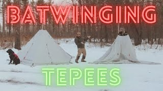 BATWINGING TWO LUXE MEGEHORN HOT TENTS TOGETHER!!! Winter Hot Tent Camping with Some Target Practice by SFARCO 219 views 2 years ago 22 minutes