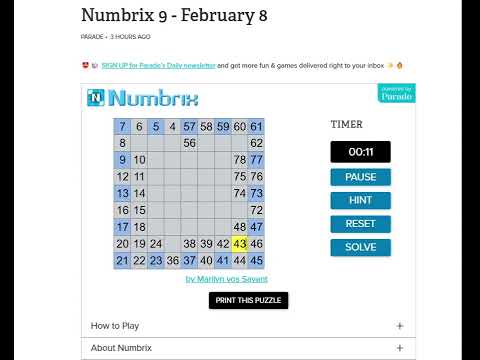 Parade Numbrix Puzzles
