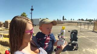 Caleb with his new bowling pin toy