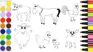 Farm animal coloring pages - How to color Cow, Horse, Goat , Sheep, Hen & Chicken A4 Printable Farm Animal Coloring Pages