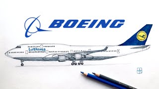 Как нарисовать самолёт Боинг 747  поэтапно | Видео урок