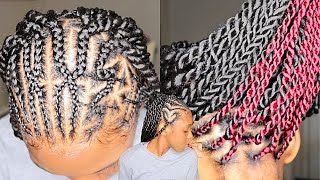 PEEKABOO SENEGALESE TWISTS WITH FREESTYLE CORNROWS | SUMMER HAIRSTYLE
