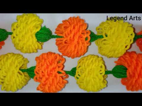 How to make woolen flower garland very easily.(in Hindi) Make flower and garland with wool easily.