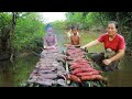 survival in the rainforest-found squids with potato for cook &amp; eat with twos boy