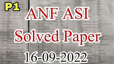 ANF (Anti Narcotics Force) ASI (Assistant Sub Inspector) Solved Paper | Held: 16-09-2022 | Part-01
