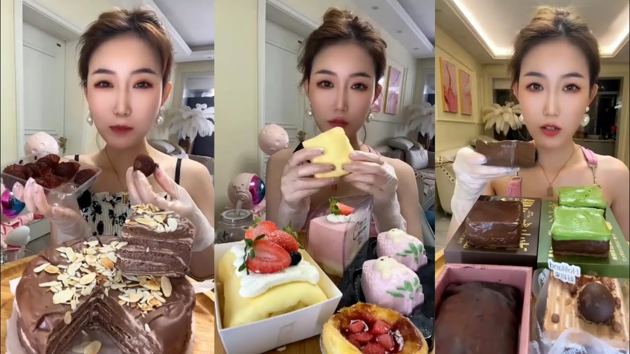 [ASMR] Dessert Mukbang 🍓 Strawberry Cake, Matcha Fudge, Chocolate Crepe, Cream Tart & Mini Cakes 🍵🍫