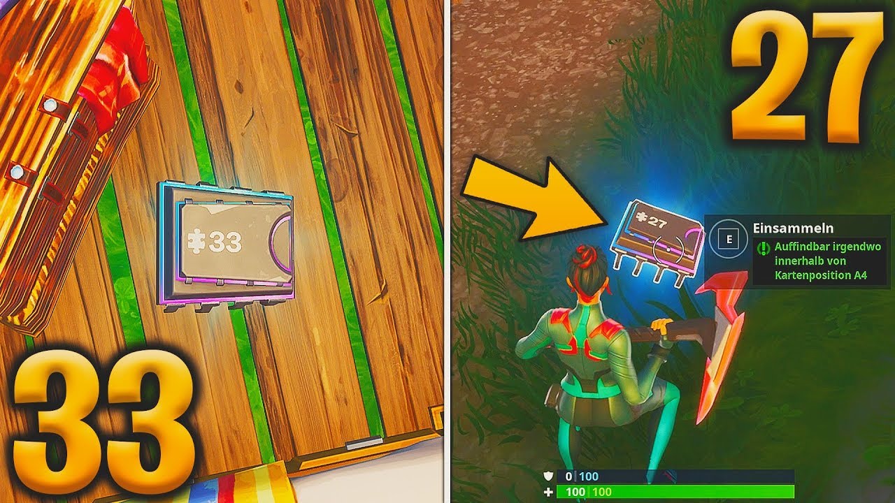 Fortnite Fortbyte 33 + 27 🧩 Ladebildschirm 10 / Kartenposition A4 ⭐ Season 9 Ort | Detu