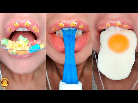 ASMR Eating Satisfying Emoji Food Challenge Chocolate Minions Spray Gummy Egg  Mukbang 먹방