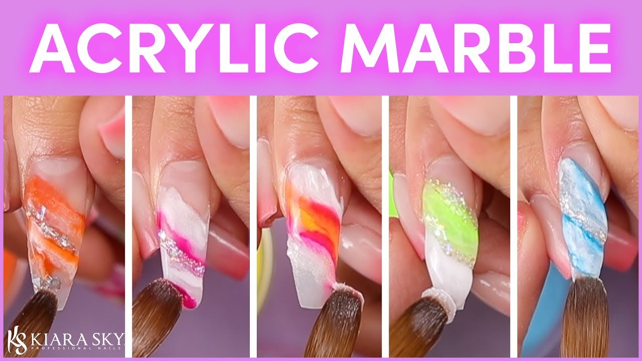 9. Ombre and Marble Nail Design with Acrylic Nails - wide 1