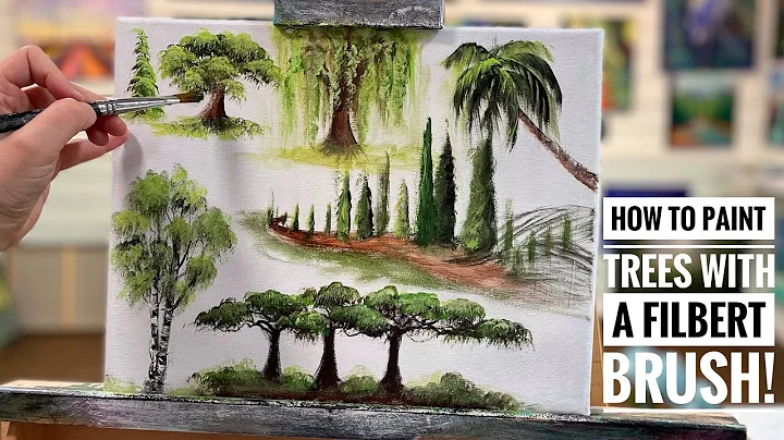 HOW TO PAINT TREES WITH A FILBERT BRUSH! Painting ...