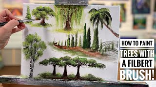 HOW TO PAINT TREES WITH A FILBERT BRUSH! Painting Tutorial