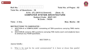 BSC 3RD SEM IT COMPUTER SYSTEM ARCHITECTURE DEC 2020 | PTU