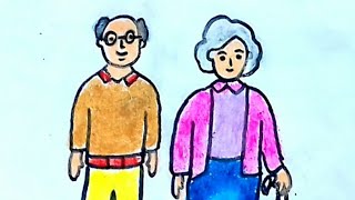 Grandparents day drawing || how to draw grandparents