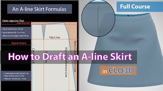 Making Basic Aline Skirt Pattern CLO 3D with Invisible Zipper screenshot 4